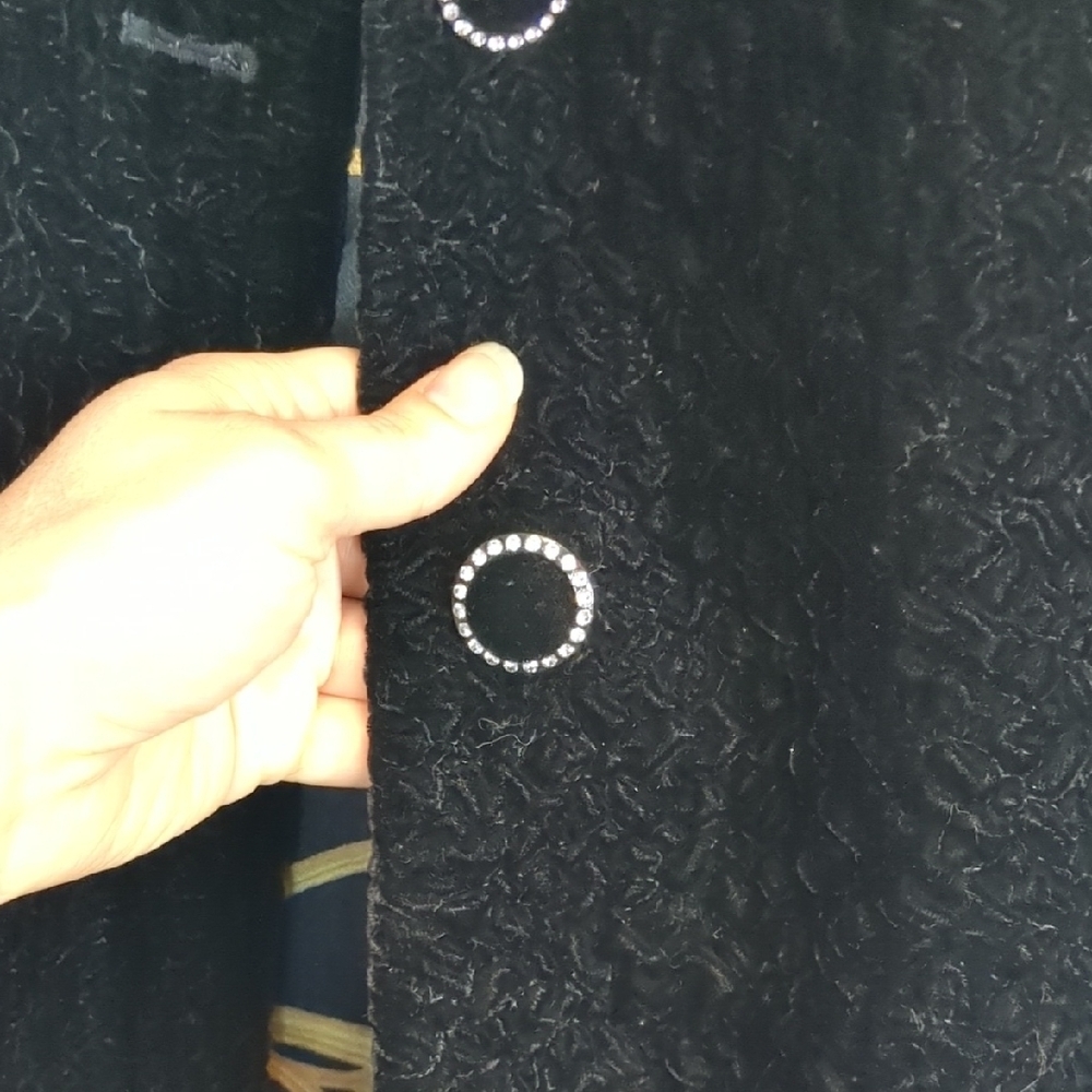 Women's Black velvet Coat with Decorative Chain-Print Lining Sz L - Picture 6 of 12